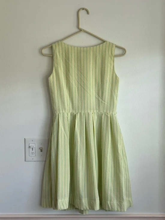 Talbots Green Seersucker Sleeveless Dress Size 2P Striped Retro Fit & Flare - Picture 3 of 8
